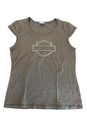 Harley Davidson VTG Green Short Sleeve T-Shirt Rhinestone Logo Women's Size XL